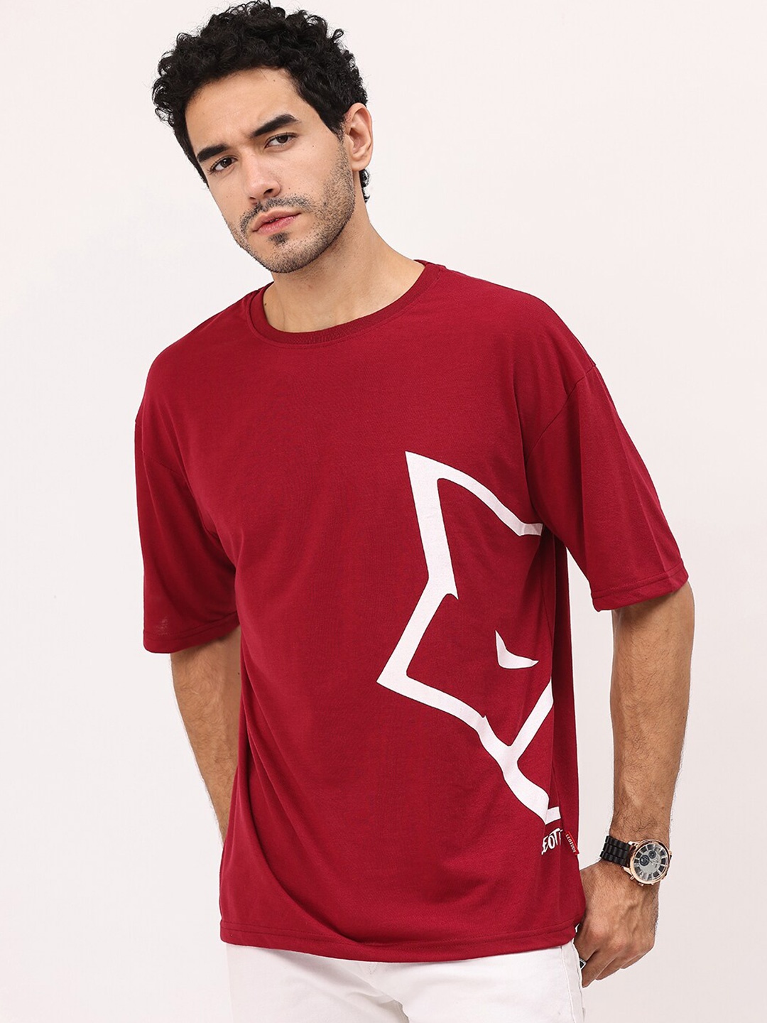 

Leotude Graphic Printed Oversized T-shirt, Maroon