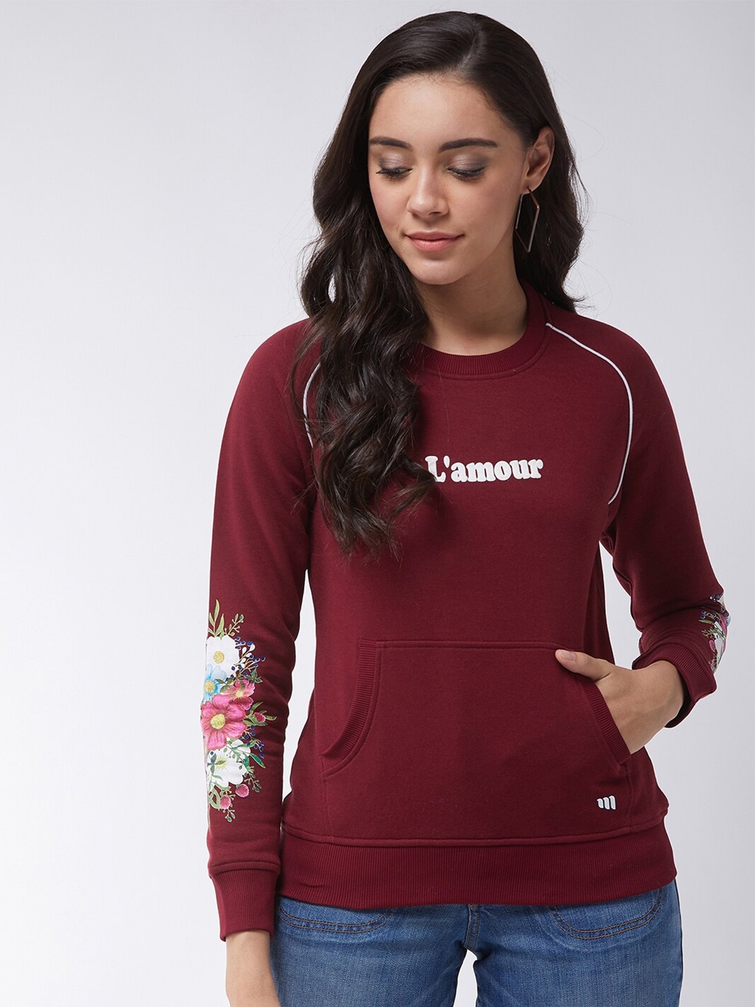 

Modeve Floral Printed Round Neck Pullover Sweatshirt, Maroon