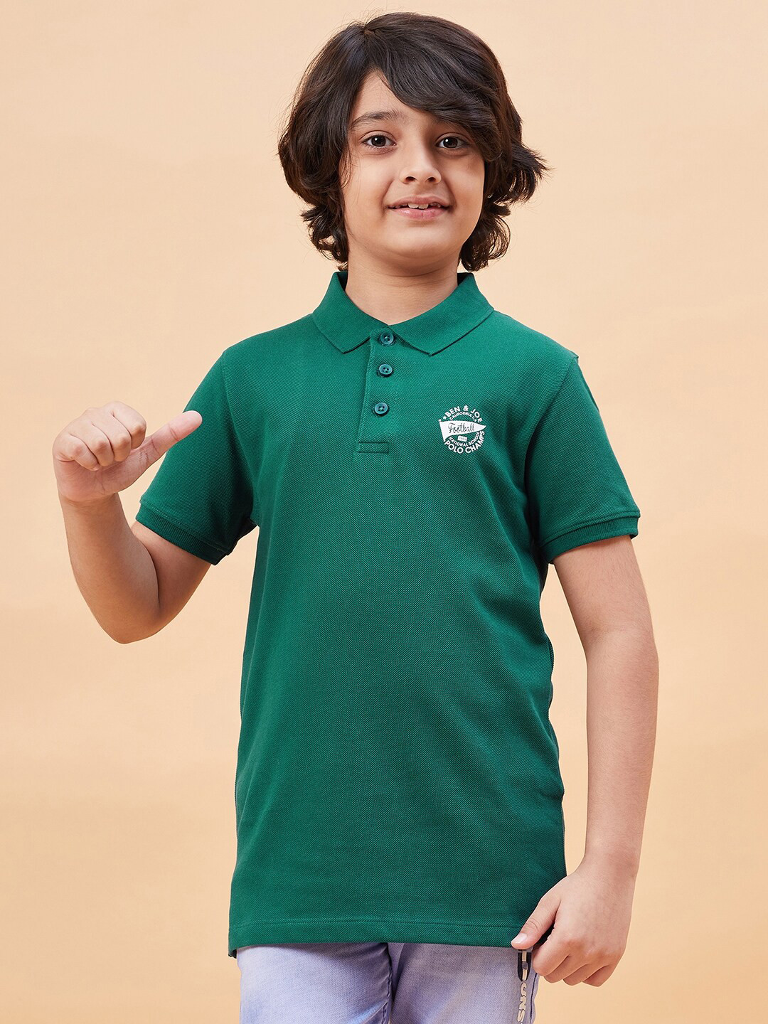 

Ben & Joe Boys Polo Collar Short Sleeves Pure Cotton T-shirt, Green