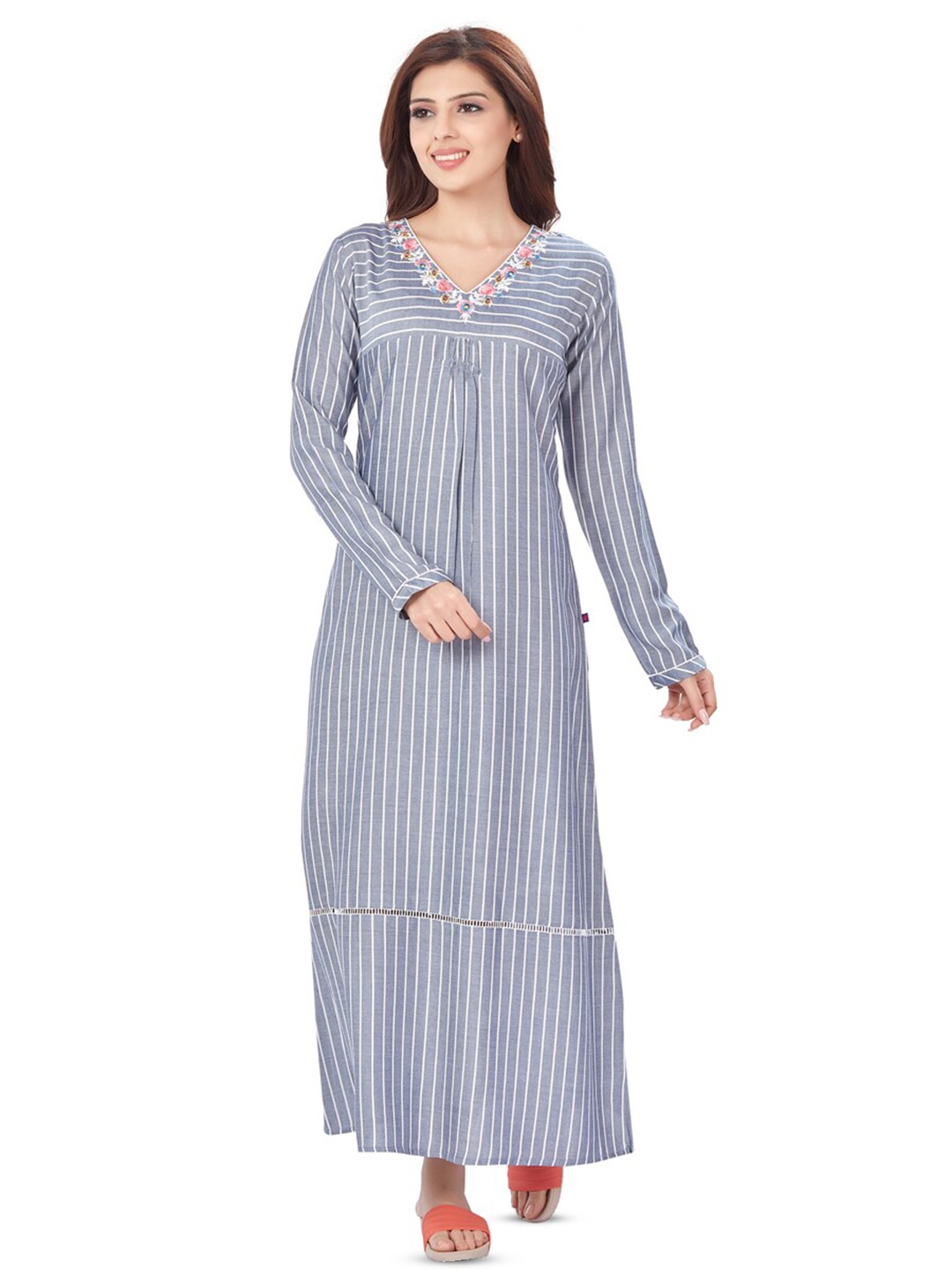 

July Striped Maxi Nightdress, Blue