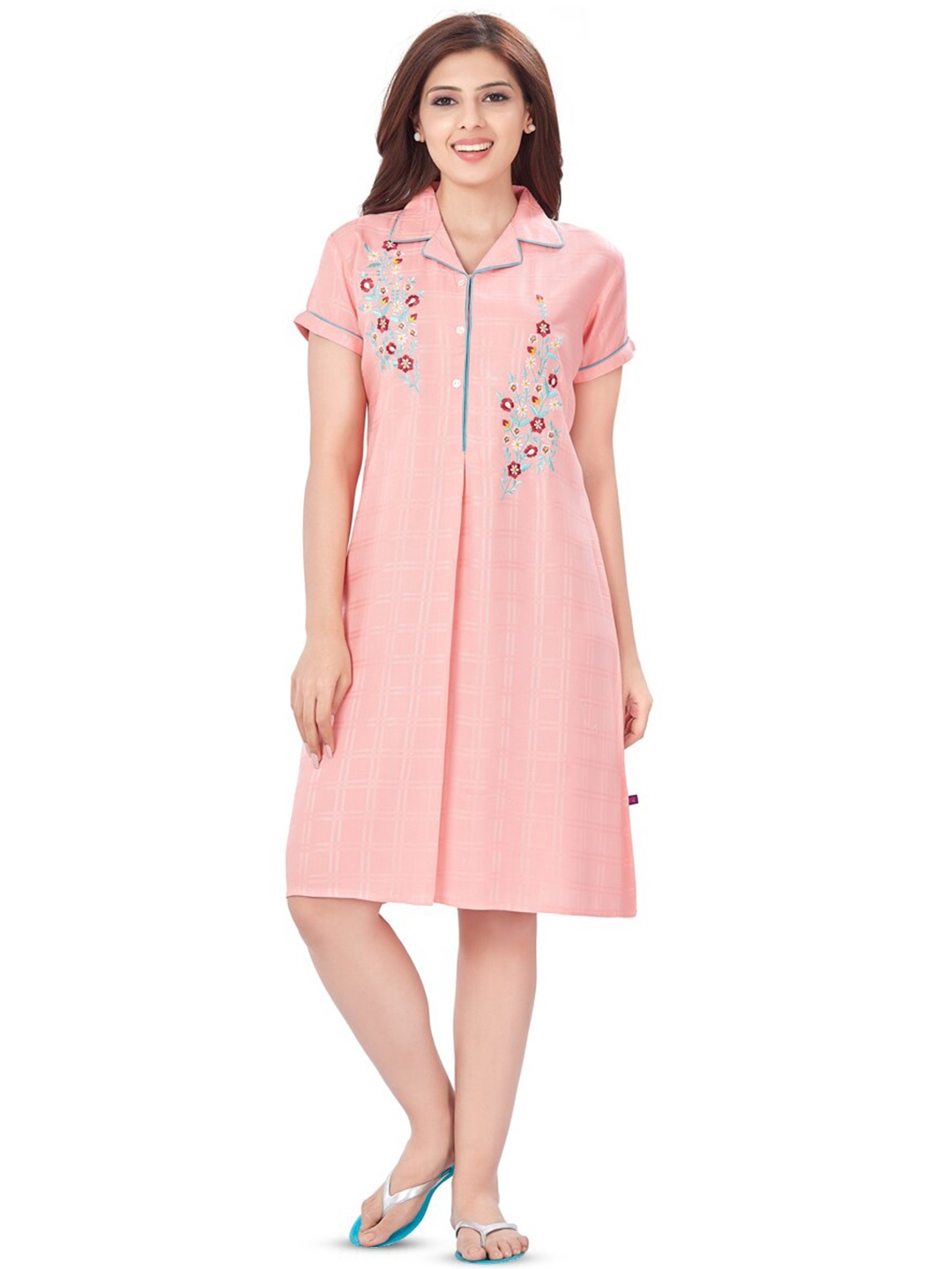 

July Floral Embroidered Nightdress, Peach