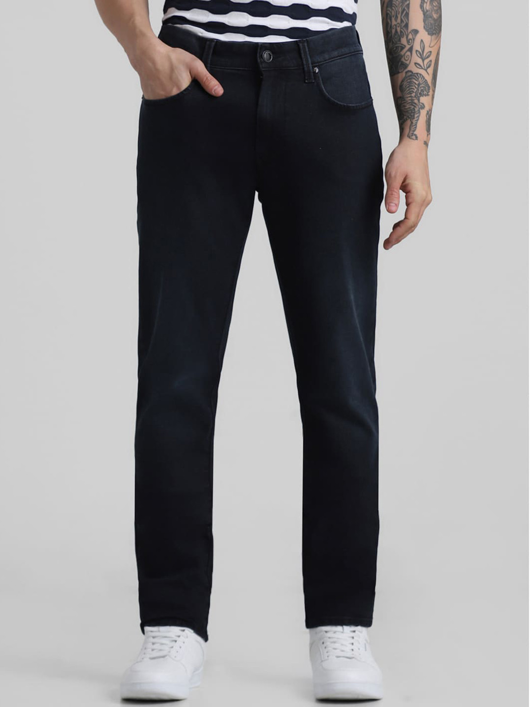 

Jack & Jones Men Ben Skinny Fit Mid-Rise Clean Look Jeans, Navy blue