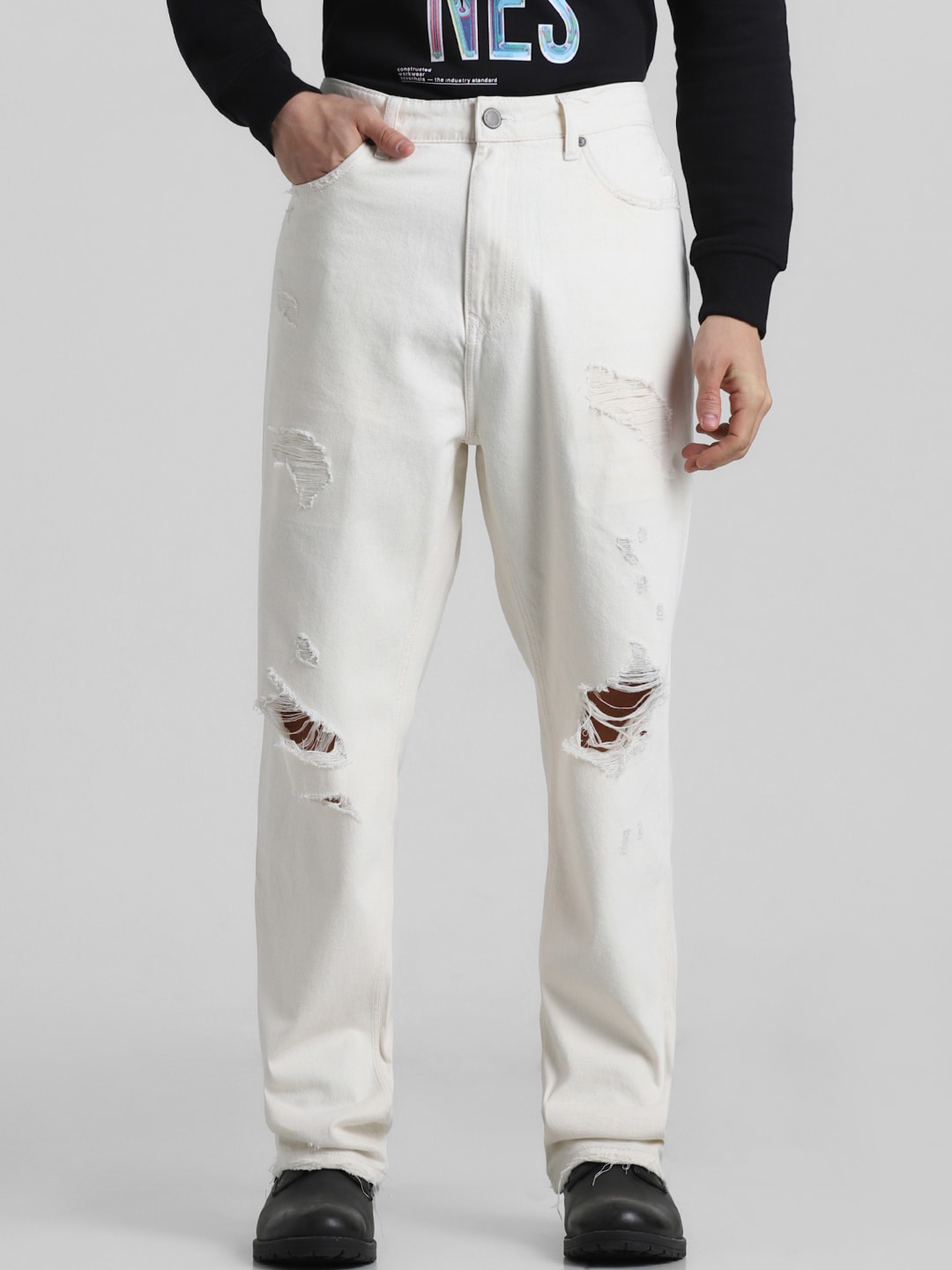 

Jack & Jones Men Relaxed Fit Highly Distressed Cotton Classic Jeans, White