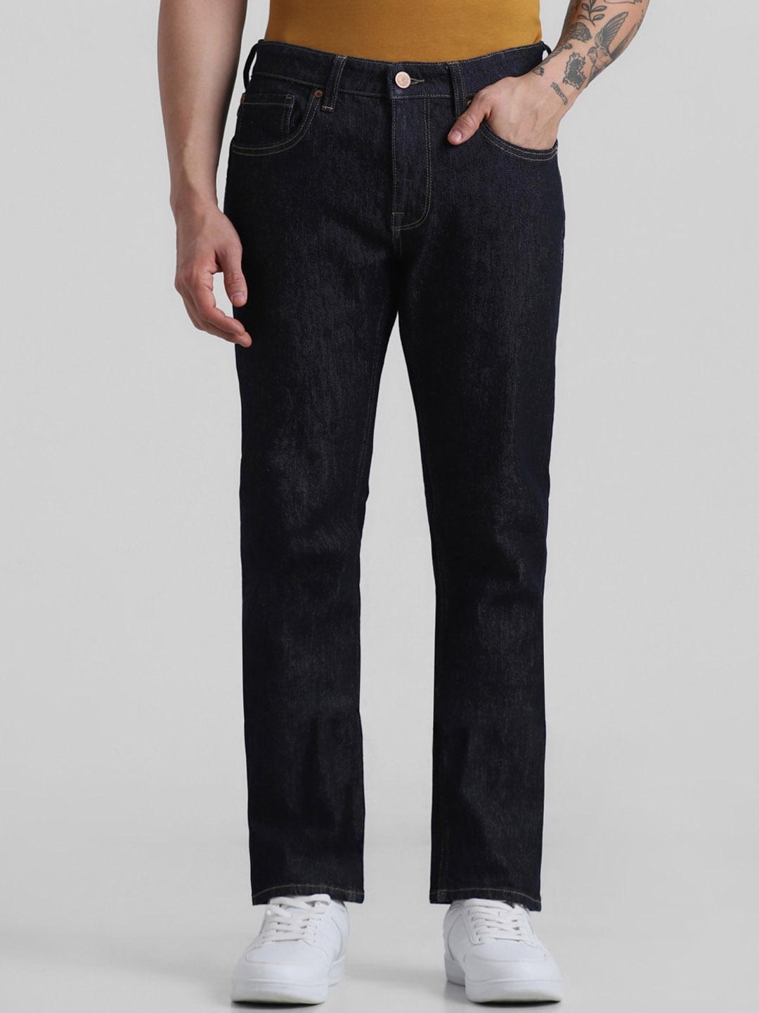 

Jack & Jones Men Clark Mid-Rise Regular Fit Clean Look Jeans, Navy blue