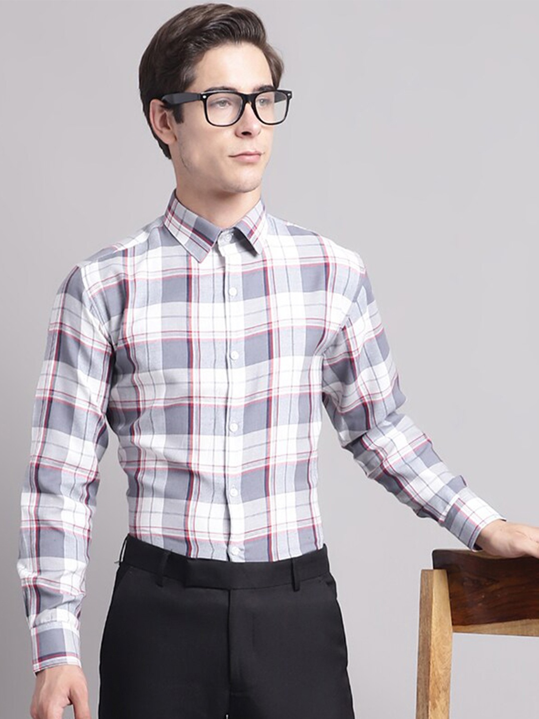 

JAINISH Checked Classic Cotton Formal Shirt, Grey