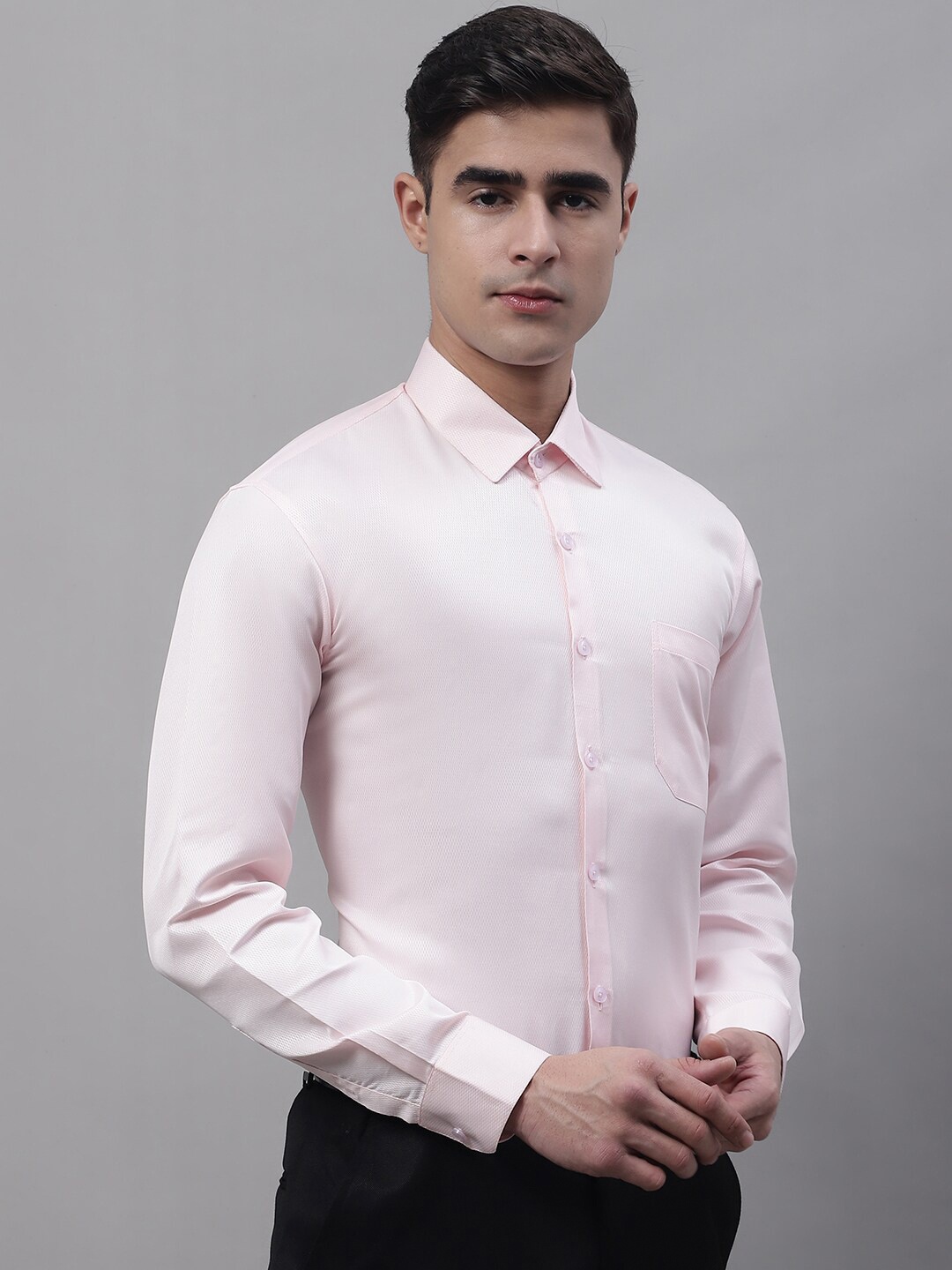 

JAINISH Button-Down Collar Classic Textured Formal Pure Cotton Shirt, Pink