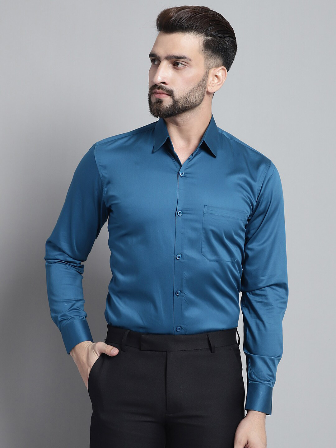 

JAINISH Spread Collar Classic Formal Pure Cotton Shirt, Blue