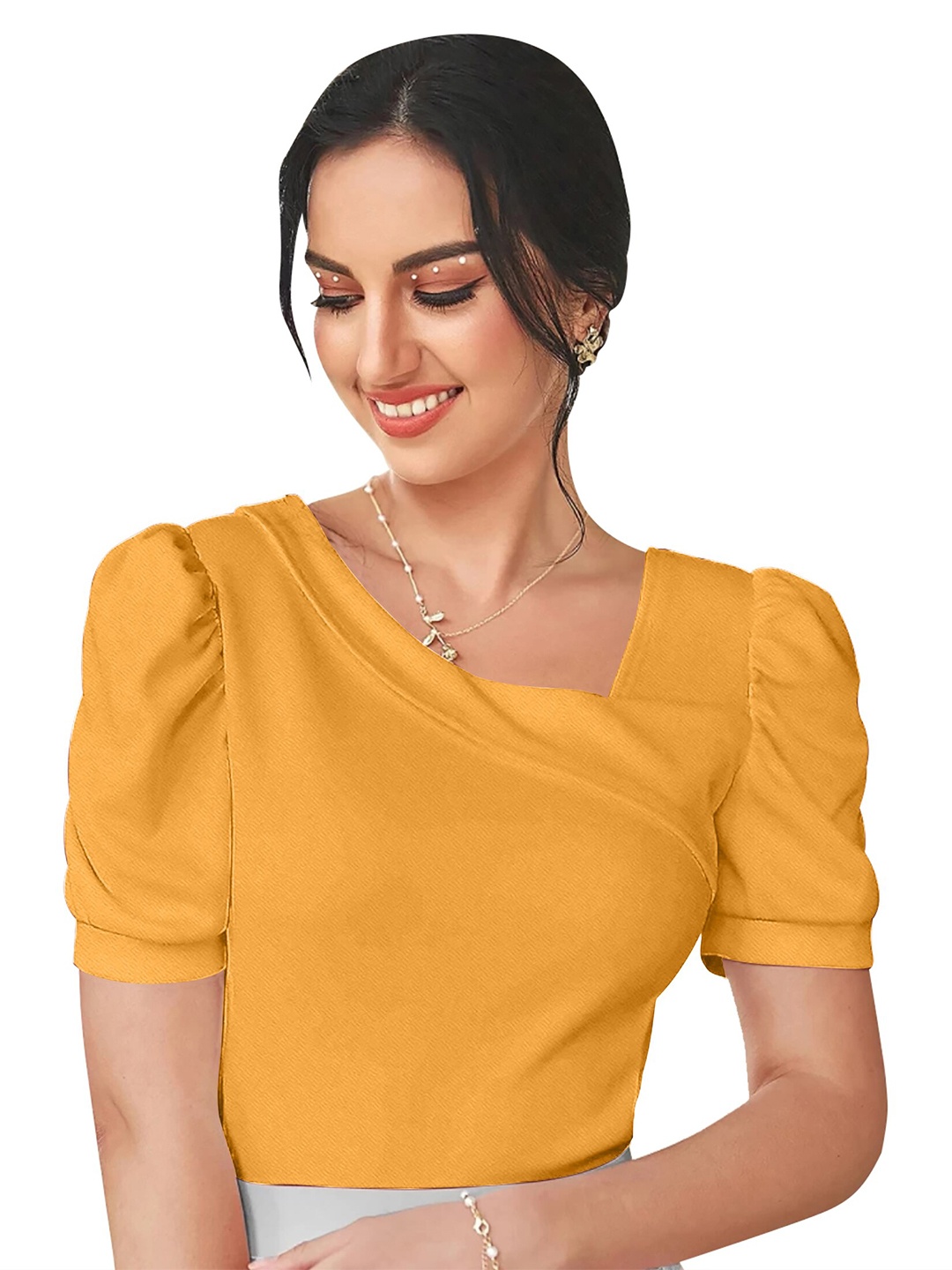 

Dream Beauty Fashion V-Neck Puff Sleeve Top, Yellow