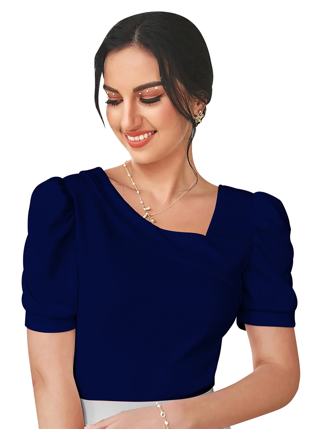 

Dream Beauty Fashion V-Neck Puff Sleeve Top, Navy blue