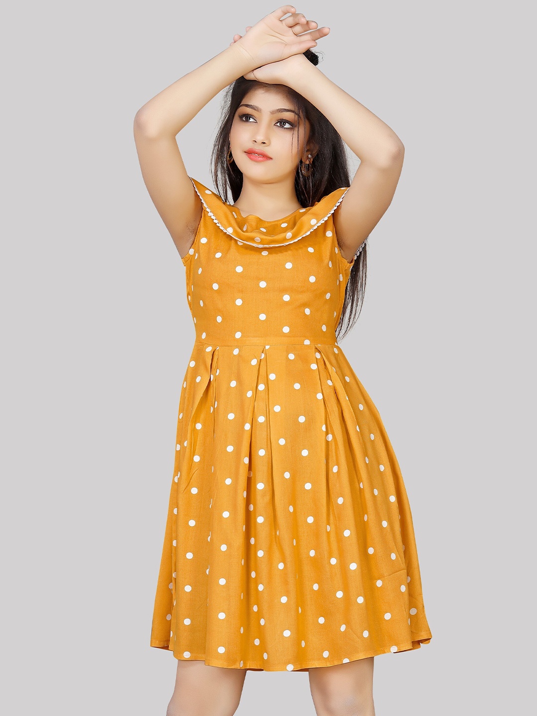 

R K MANIYAR Girls Polka Dot Print Fit & Flare Dress, Yellow