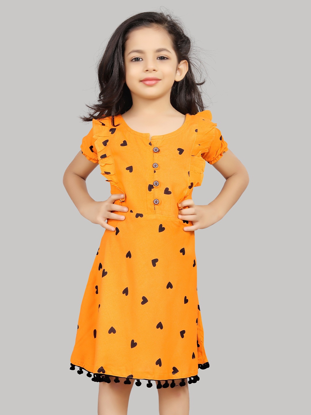 

R K MANIYAR Girls Heart Print Fit & Flare Dress, Yellow