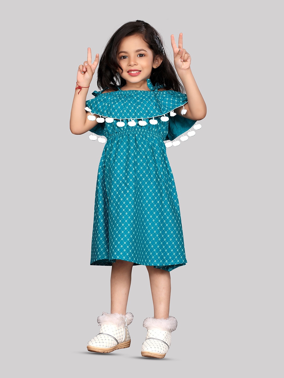 

R K MANIYAR Girls Polka Dot Print Fit & Flare Dress, Teal