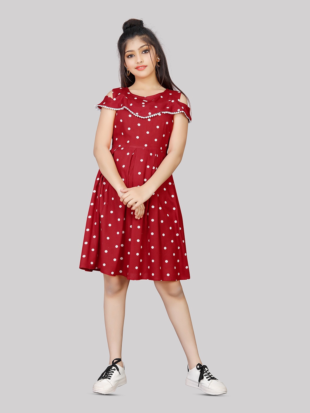 

R K MANIYAR Girls Polka Dot Printed Fit & Flare Dress, Red