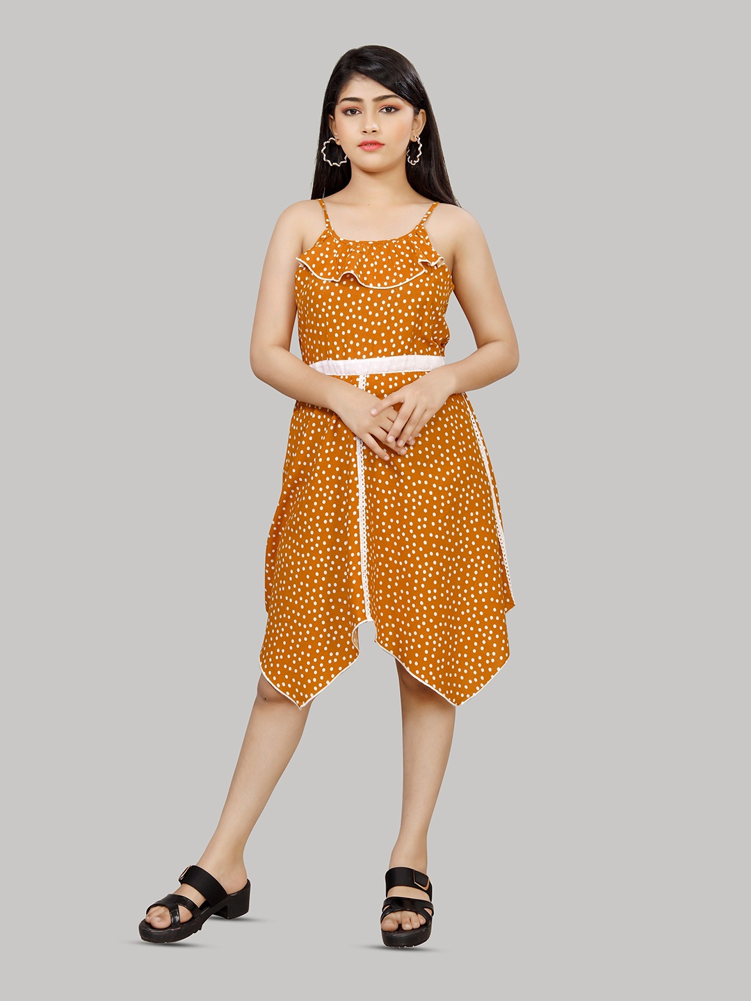 

R K MANIYAR Girls Polka Dot Print A-Line Dress, Orange