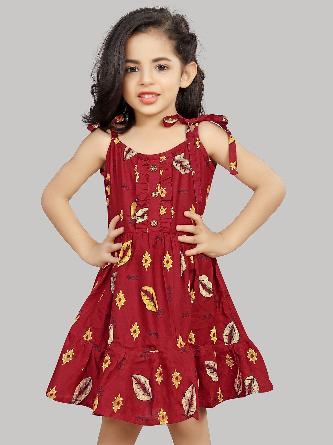 

R K MANIYAR Girls Floral Print Fit & Flare Dress, Maroon