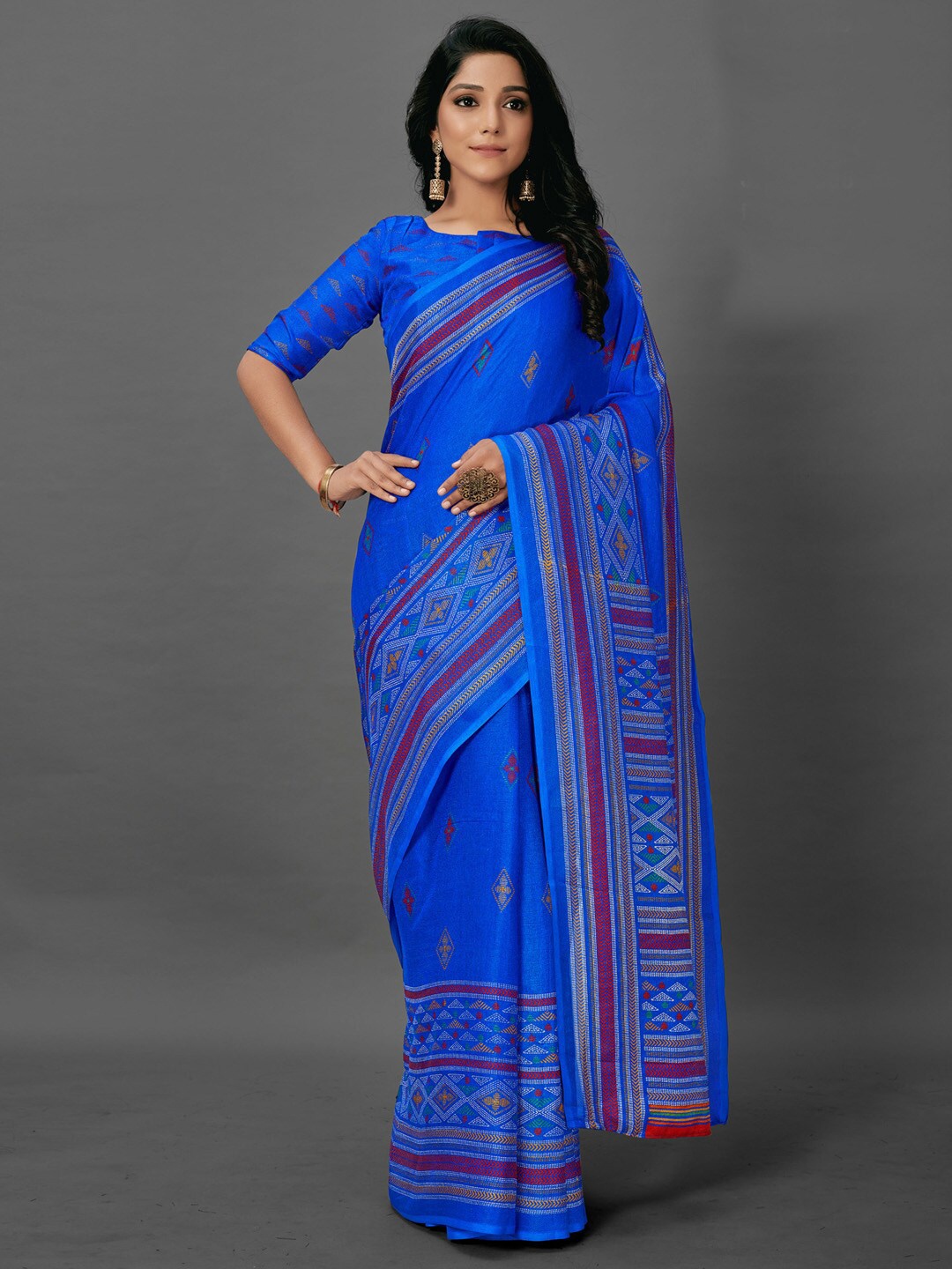 

Anouk Blue Ethnic Motifs Printed Jute Silk Bagh Saree