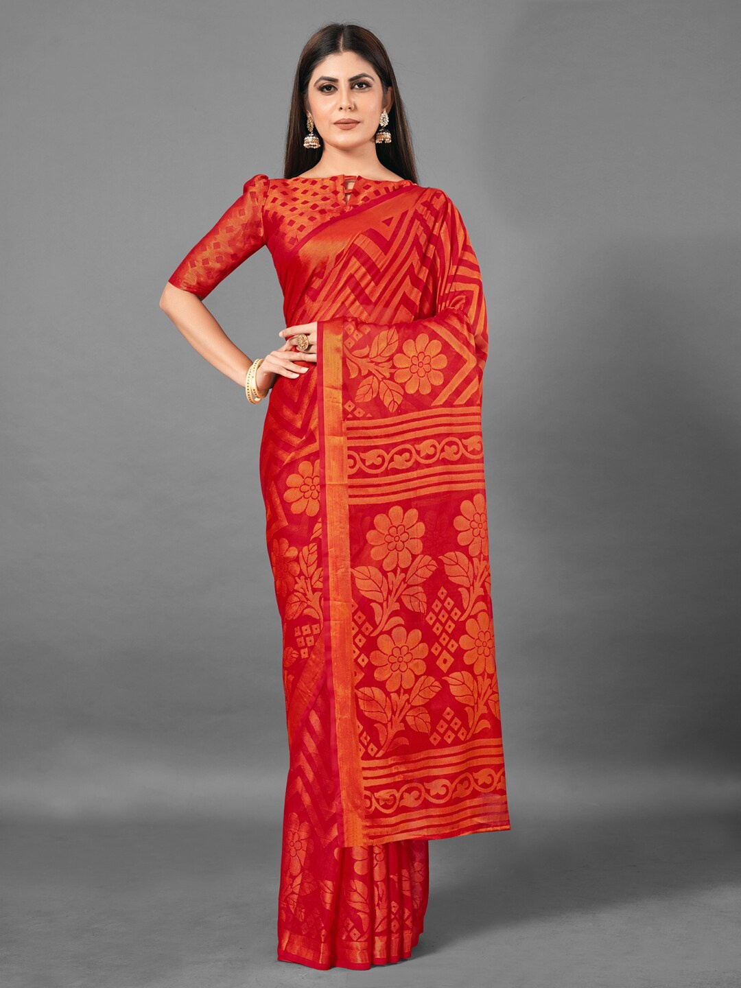 

Anouk Red Floral Printed Brasso Chanderi Saree