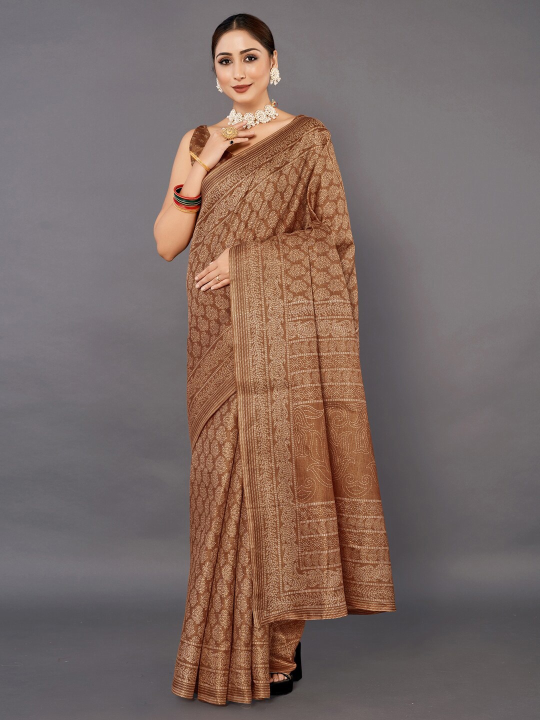 

Anouk Rustic Brown Ethnic Motifs Printed Bagh Saree