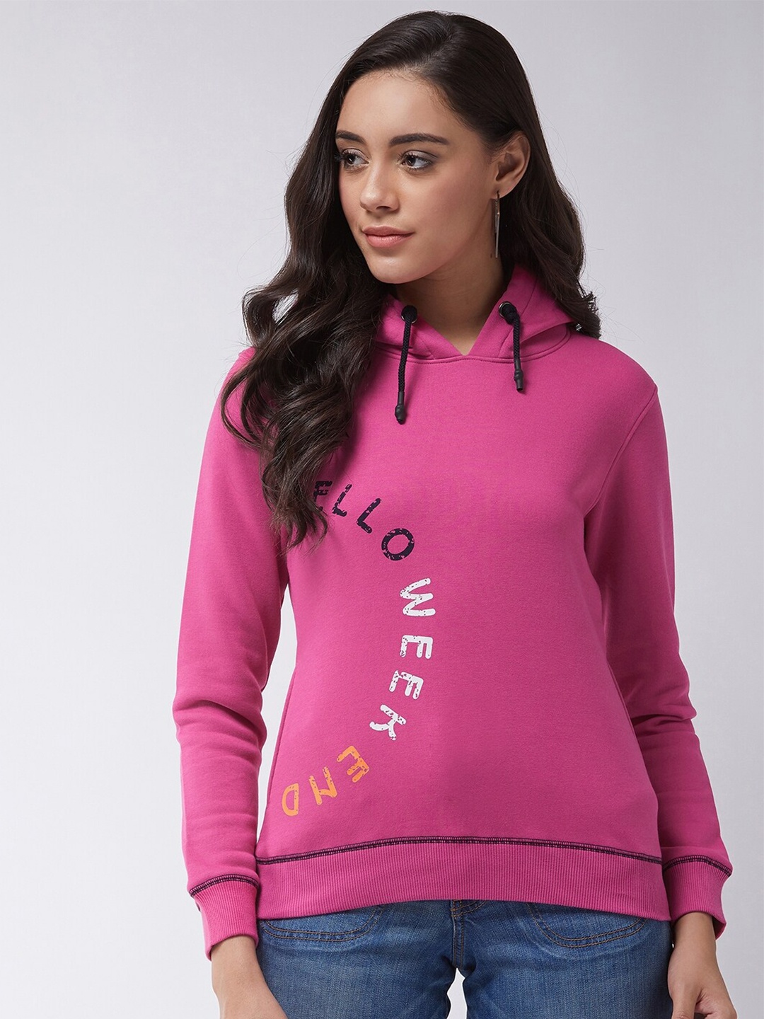

Modeve Typography Printed Hooded Pullover Sweatshirt, Magenta