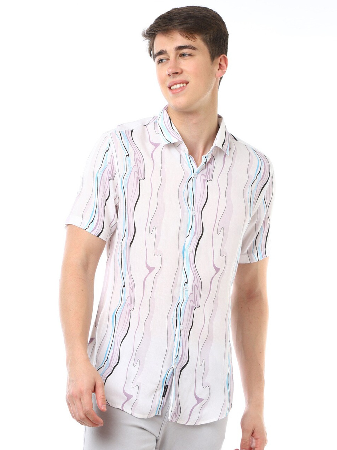 

FLY 69 Abstract Printed Premium Slim Fit Casual Shirt, Lavender