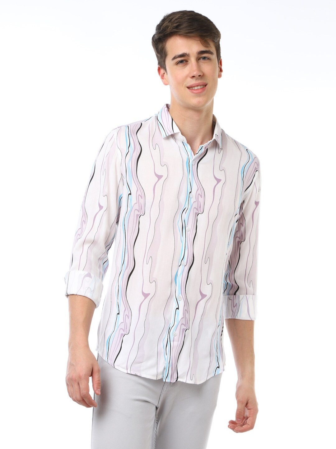 

FLY 69 Premium Slim Fit Abstract Printed Casual Shirt, Purple