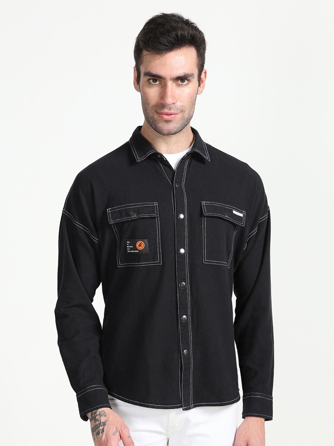 

FLY 69 Premium Slim Fit Pure Cotton Casual Shirt, Black