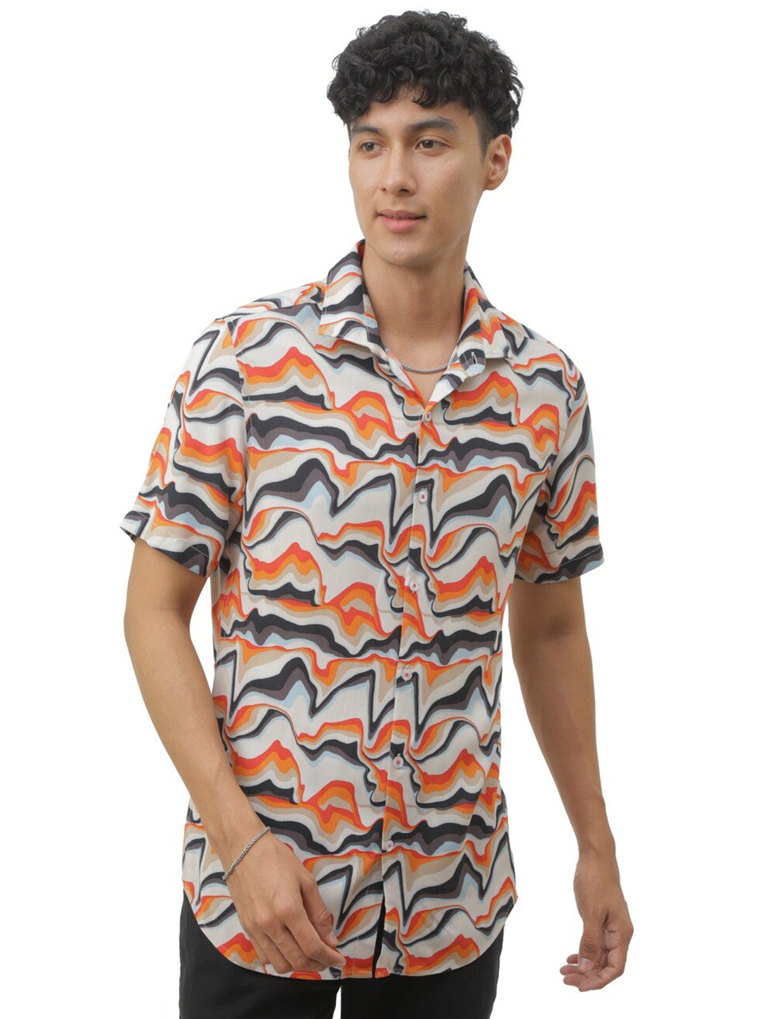 

FLY 69 Premium Slim Fit Abstract Printed Casual Shirt, Orange
