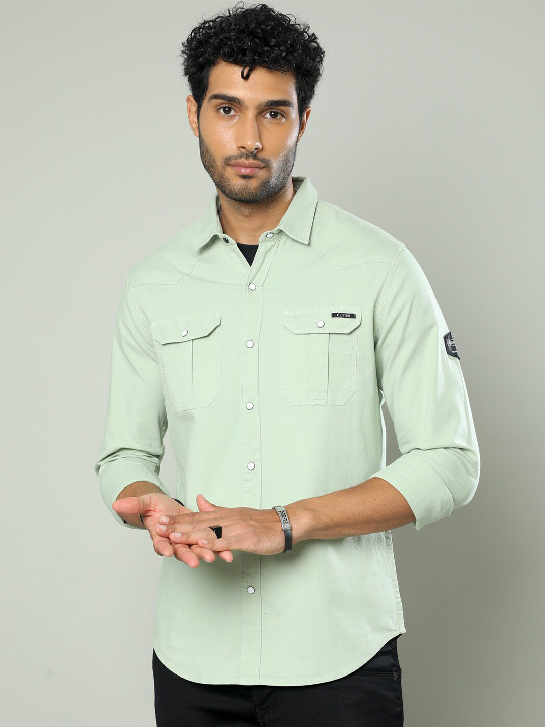 

FLY 69 Premium Slim Fit Pure Cotton Casual Shirt, Green