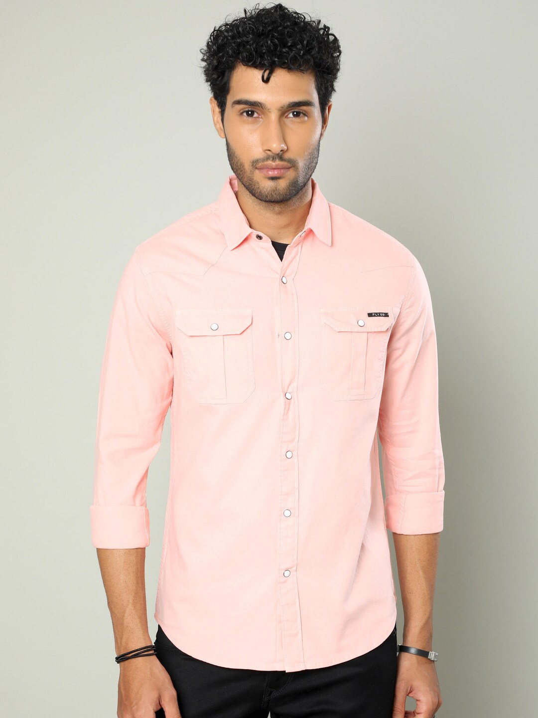 

FLY 69 Premium Slim Fit Opaque Pure Cotton Casual Shirt, Pink