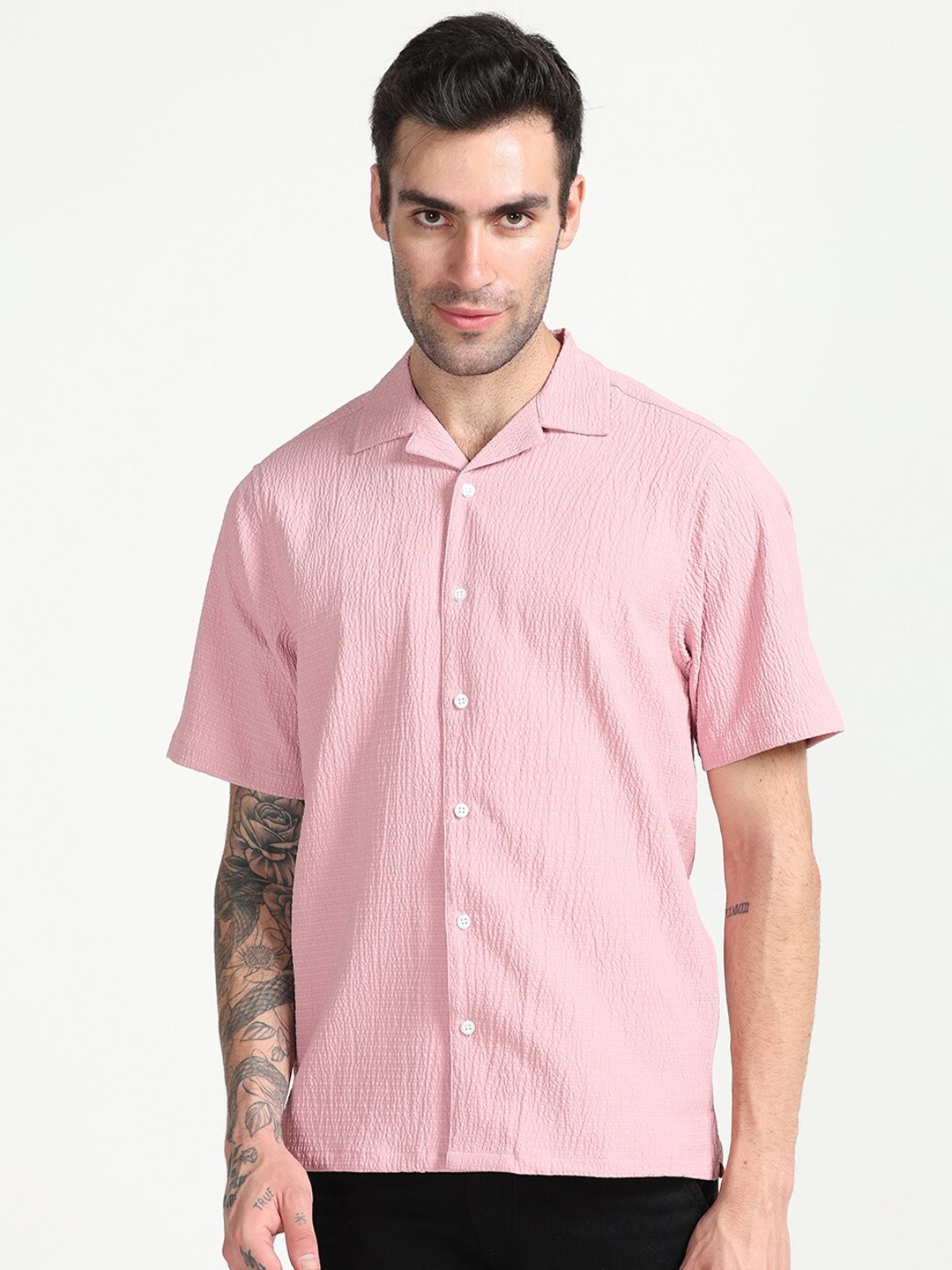 

FLY 69 Premium Spread Collar Boxy Fit Casual Shirt, Pink