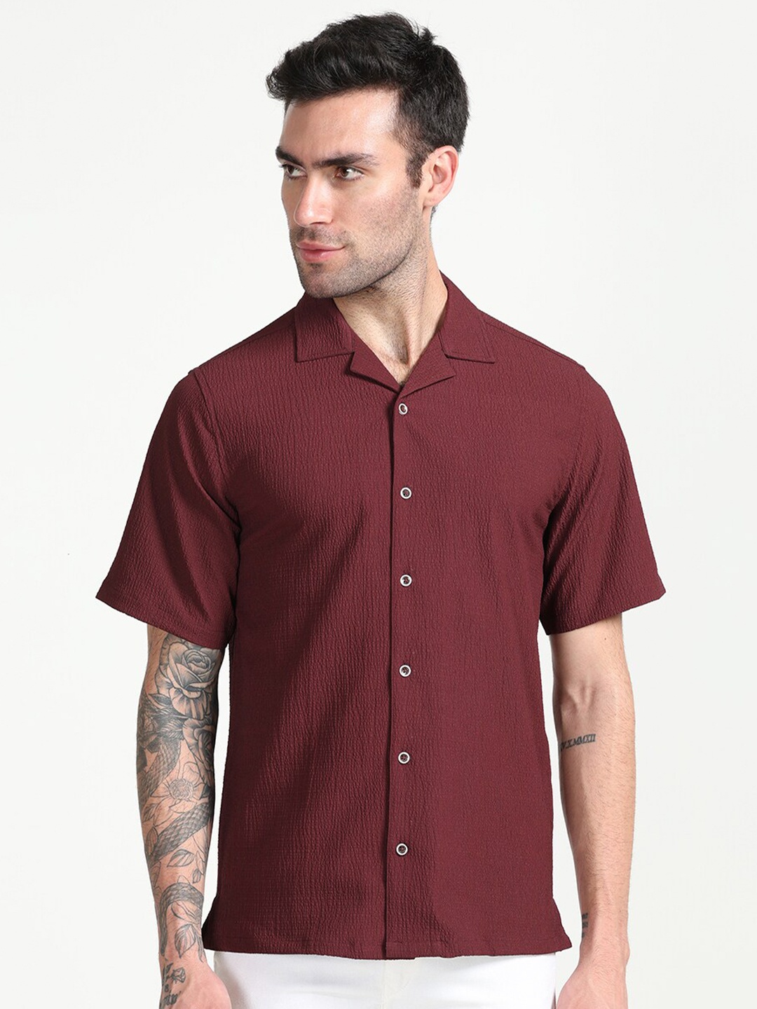 

FLY 69 Premium Boxy Self Design Casual Shirt, Maroon