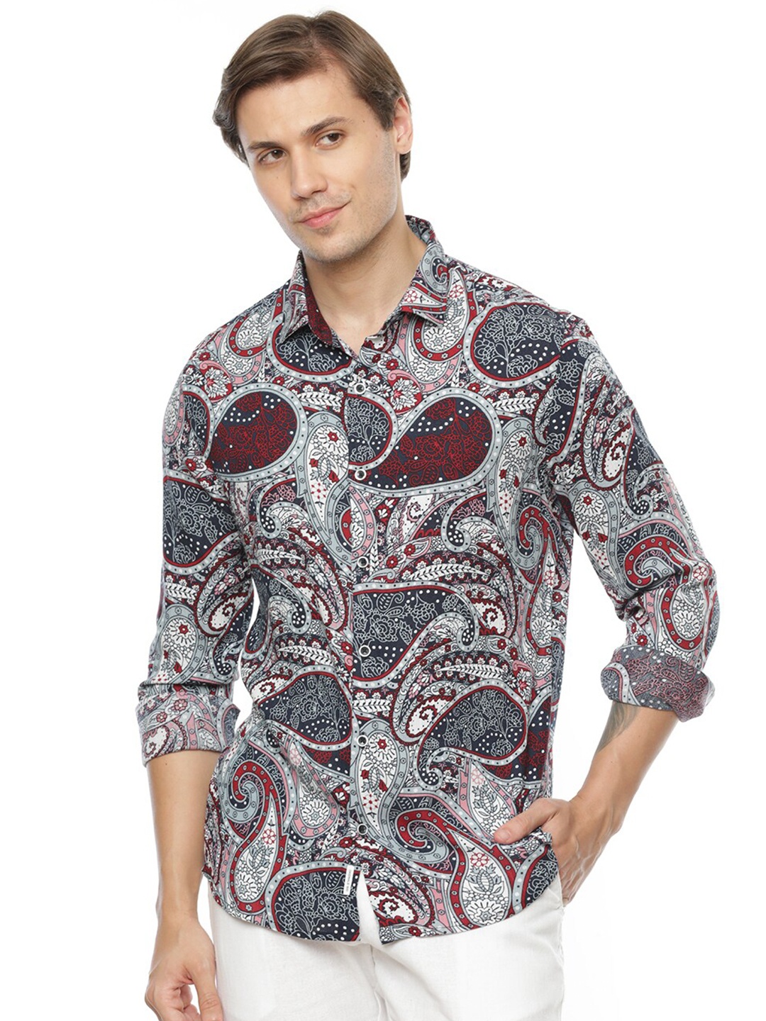 

FLY 69 Premium Slim Fit Paisley Printed Casual Shirt, Blue