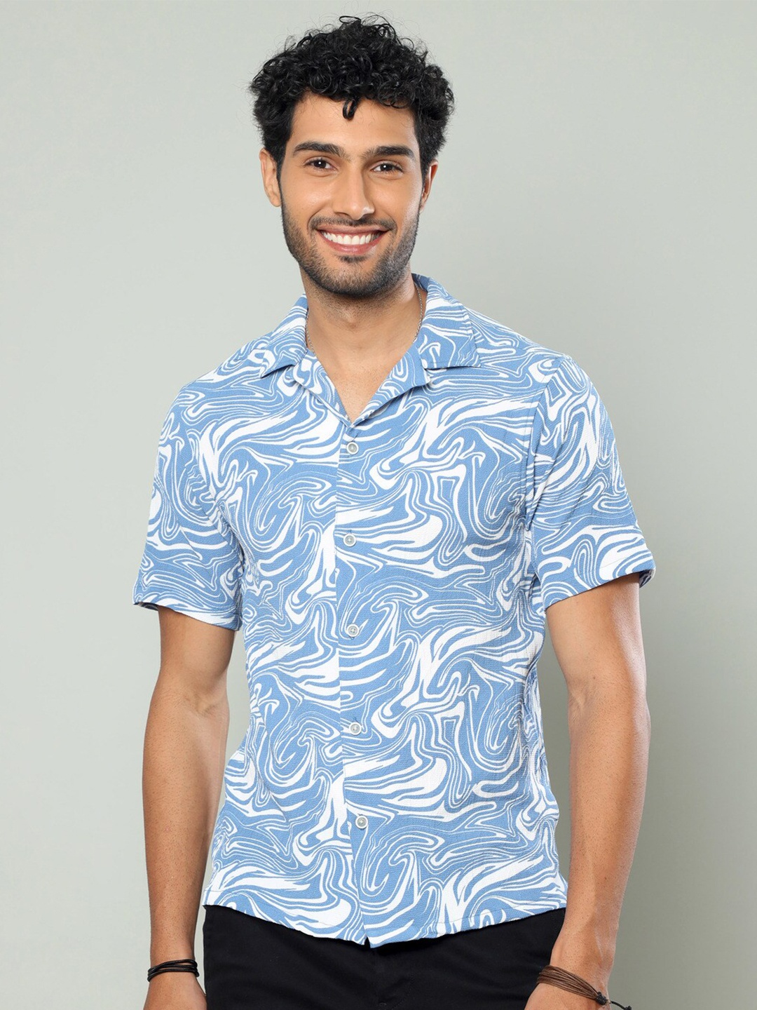 

FLY 69 Premium Boxy Abstract Printed Casual Shirt, Blue