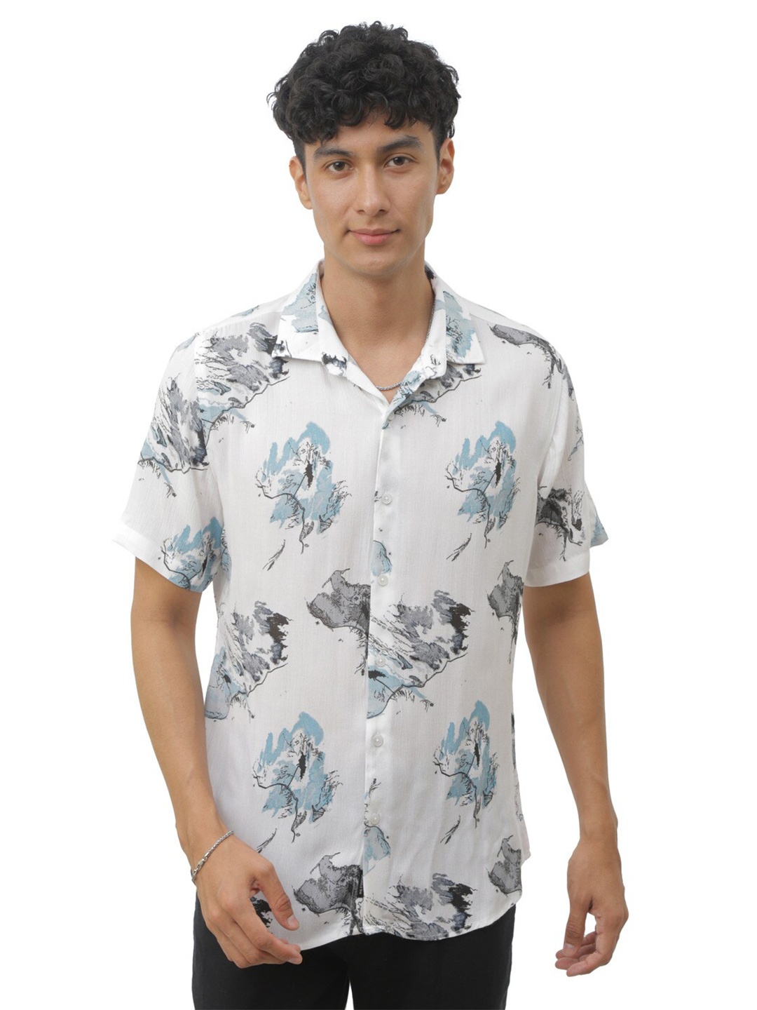 

FLY 69 Premium Slim Fit Floral Printed Casual Shirt, Blue