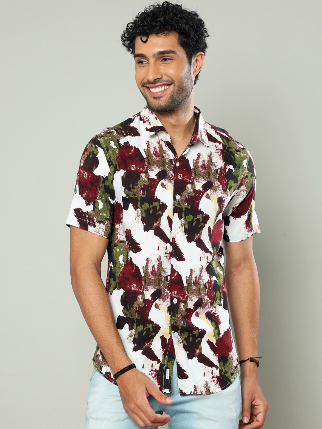 

FLY 69 Abstract Printed Premium Slim Fit Casual Shirt, Maroon