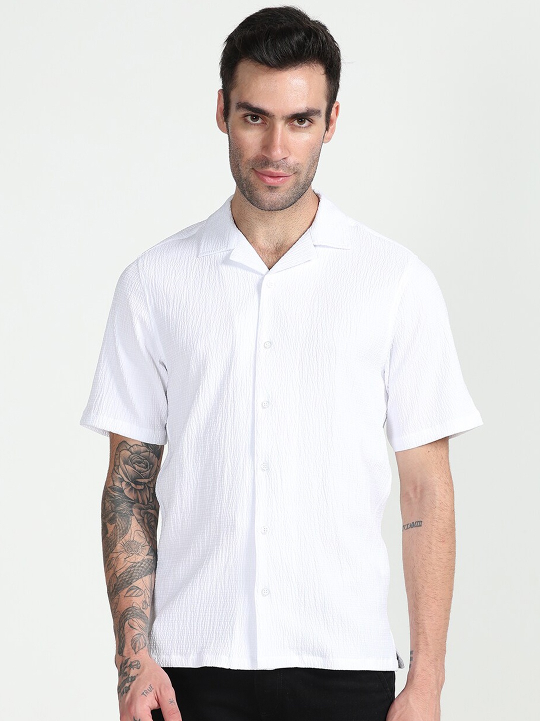 

FLY 69 Premium Spread Collar Boxy Fit Casual Shirt, White