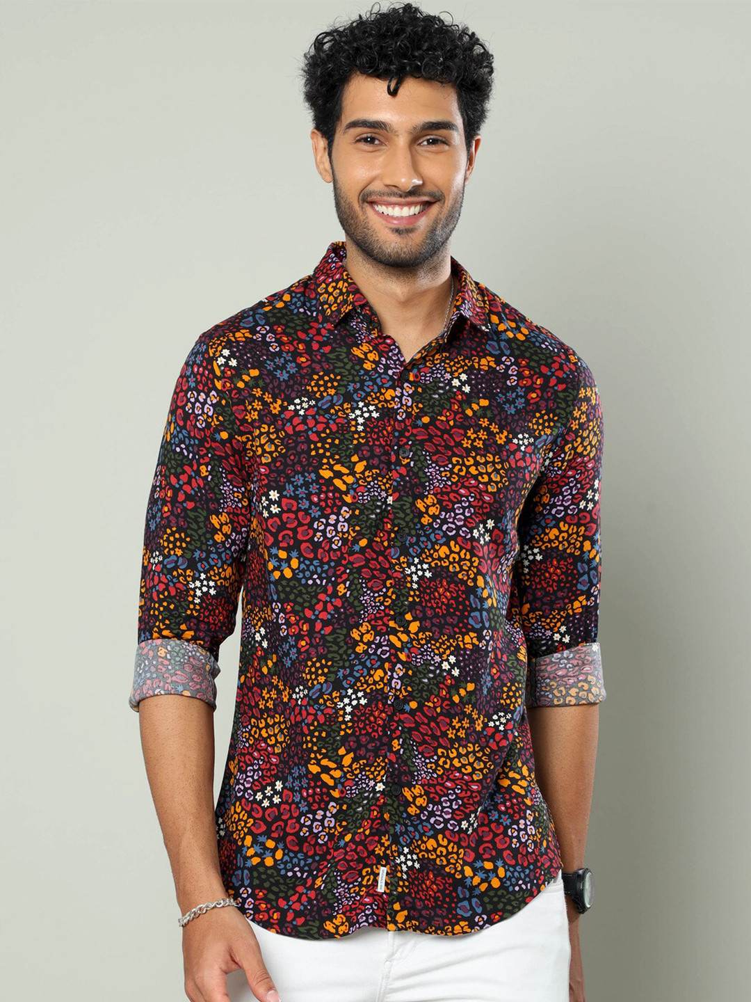 

FLY 69 Premium Slim Fit Abstract Printed Casual Shirt, Maroon