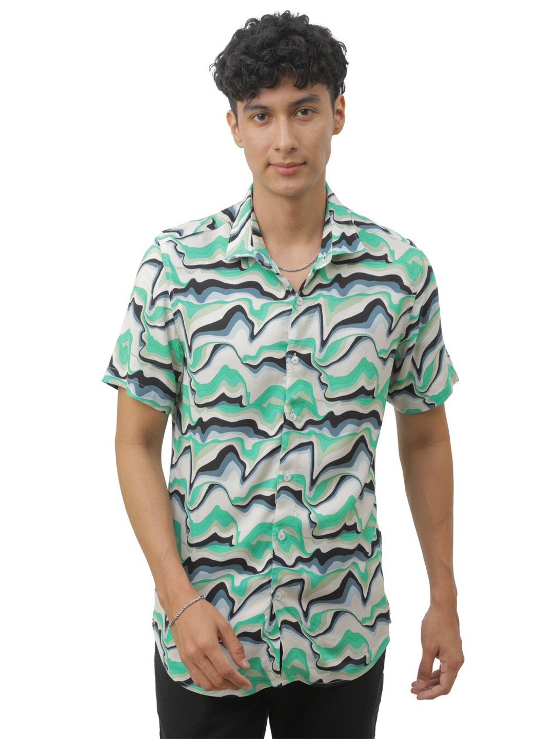 

FLY 69 Abstract Printed Premium Slim Fit Casual Shirt, Green