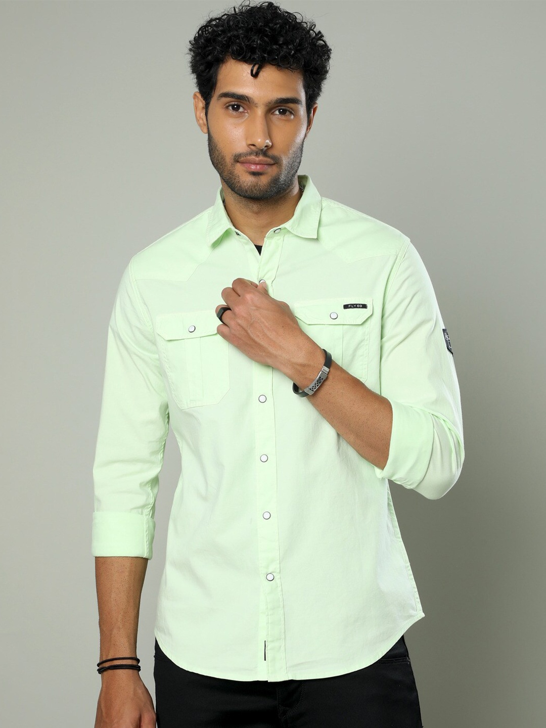 

FLY 69 Premium Slim Fit Pure Cotton Casual Shirt, Green