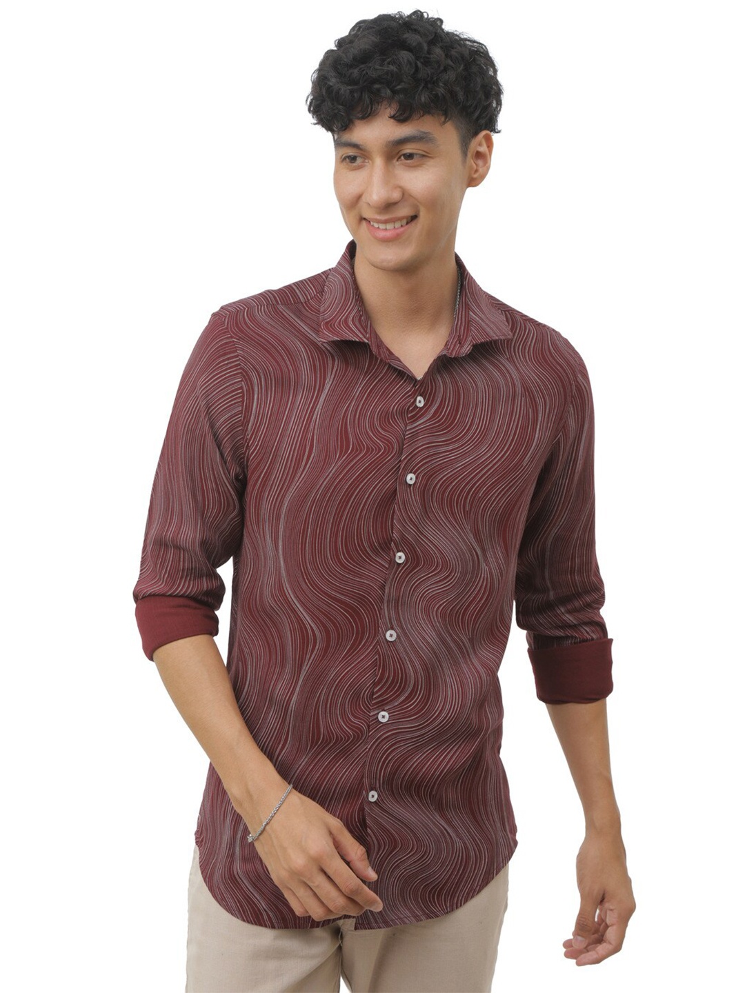 

FLY 69 Premium Slim Fit Abstract Printed Casual Shirt, Maroon