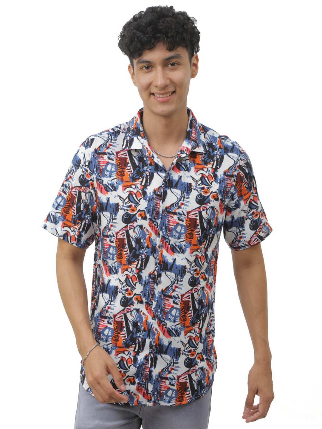 

FLY 69 Premium Slim Fit Floral Printed Casual Shirt, Blue