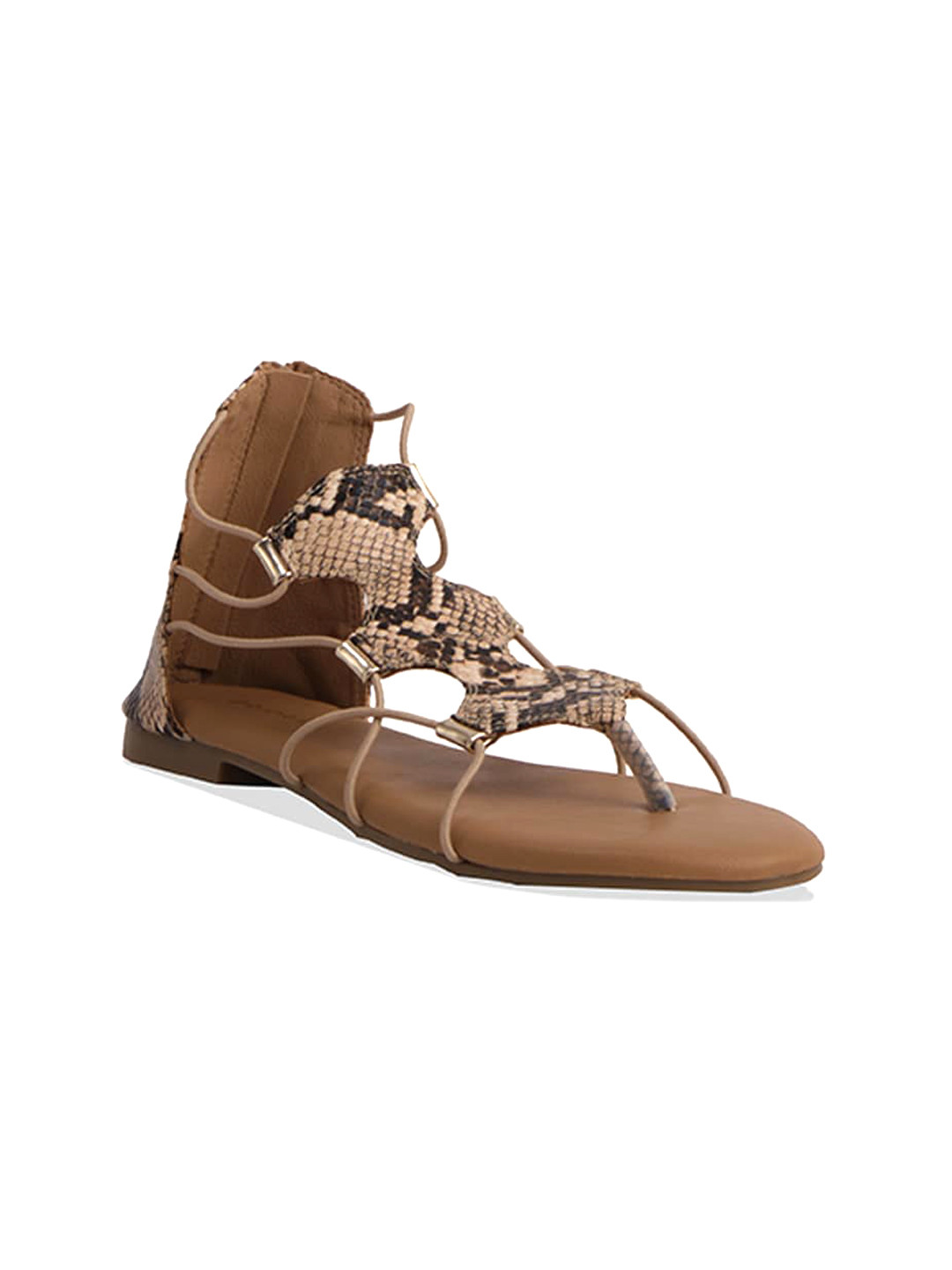 

ERIDANI Rue Textured Open Toe Flats With Zip, Beige