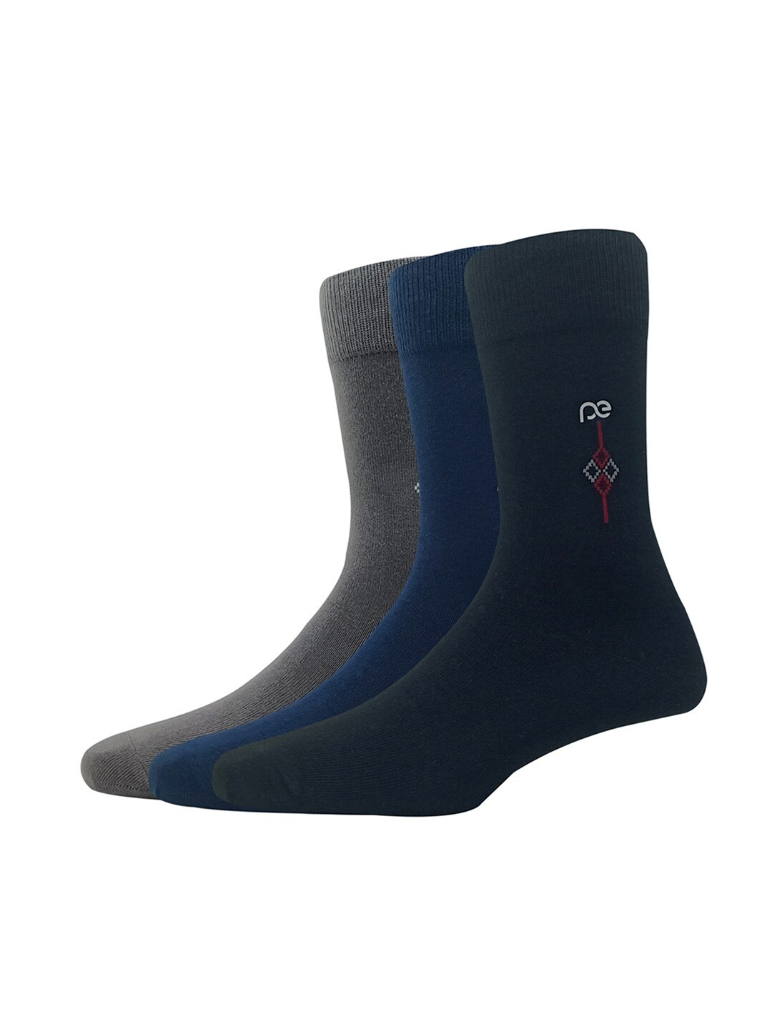 

Peter England Men Pack of 3 Patterned Cotton Calf Length Socks, Grey