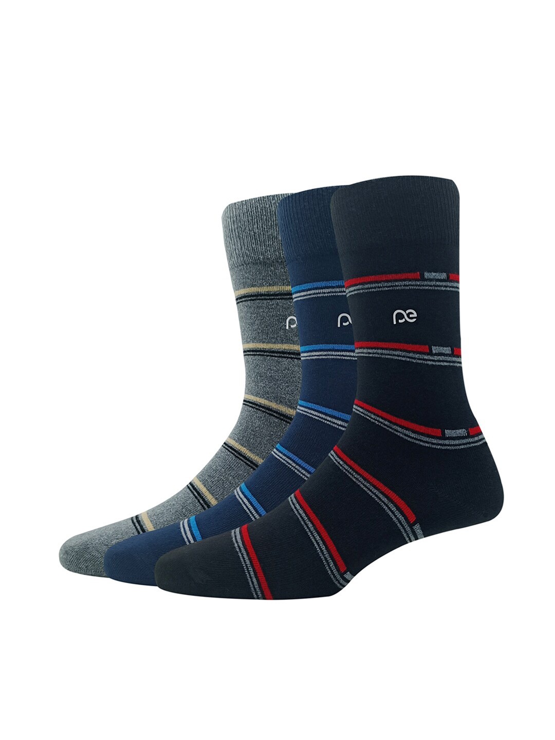 

Peter England Men Pack of 3 Calf-Length Striped Socks, Black
