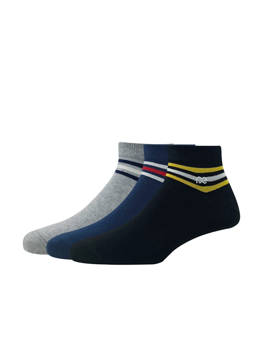 

Peter England Men Pack of 3 Ankle-Length Striped Cotton Socks, Grey melange