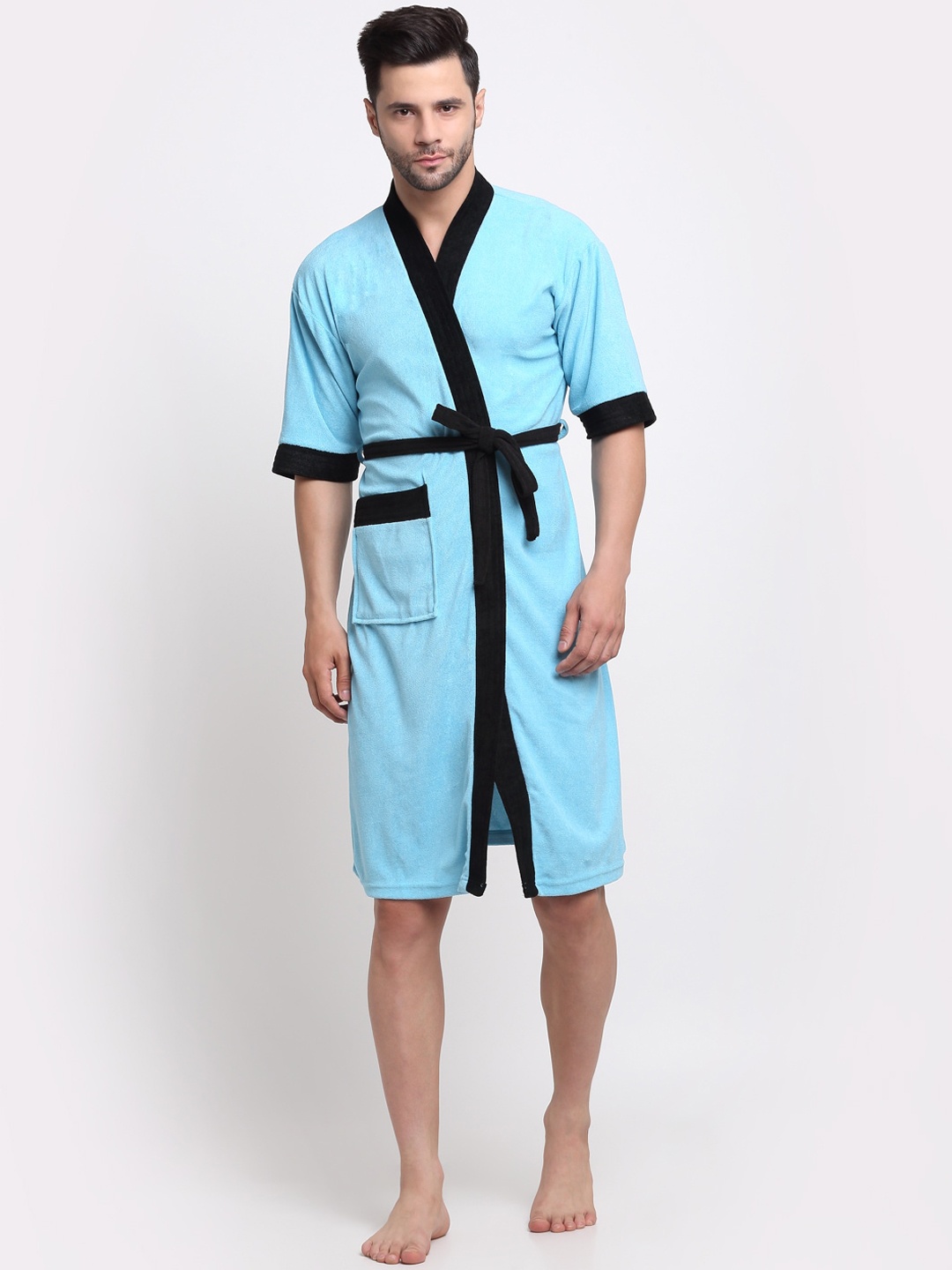 

Creeva Everyday Collection Shawl Collar Terry Bath Robe With Front Pocket, Blue