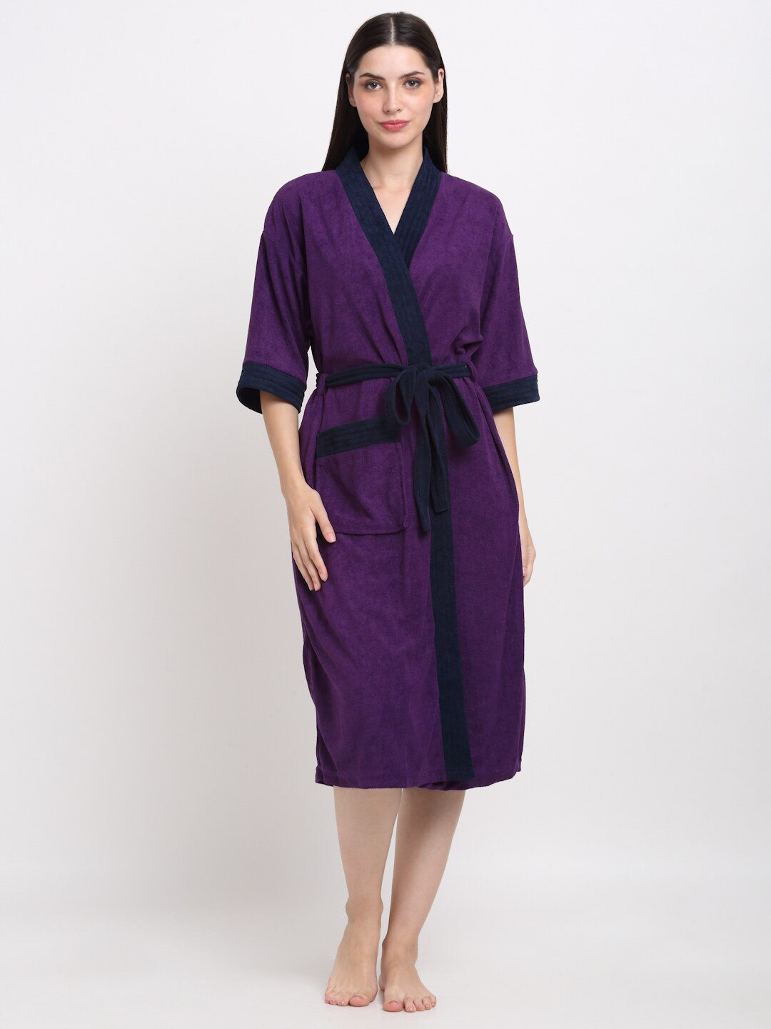 

Creeva Everyday Collection Shawl Collar Knee Length Terry Bath Robe With Front Pocket, Violet