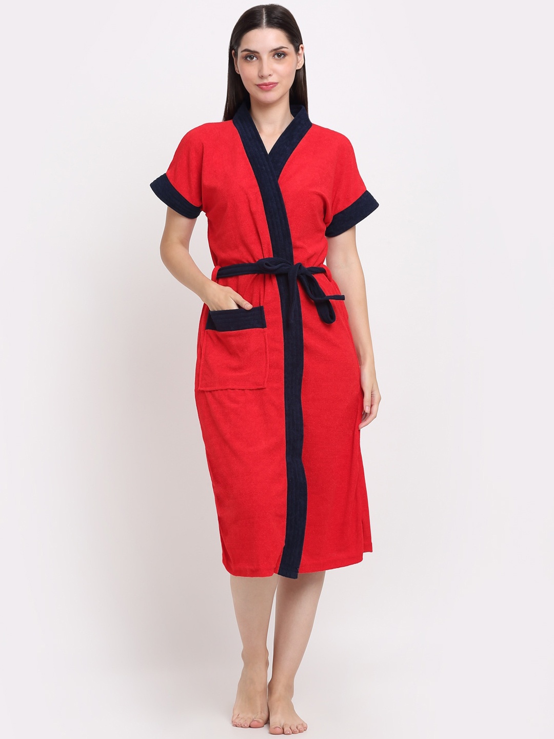 

Creeva Belted Short Sleeved Terry Bath Robe, Red