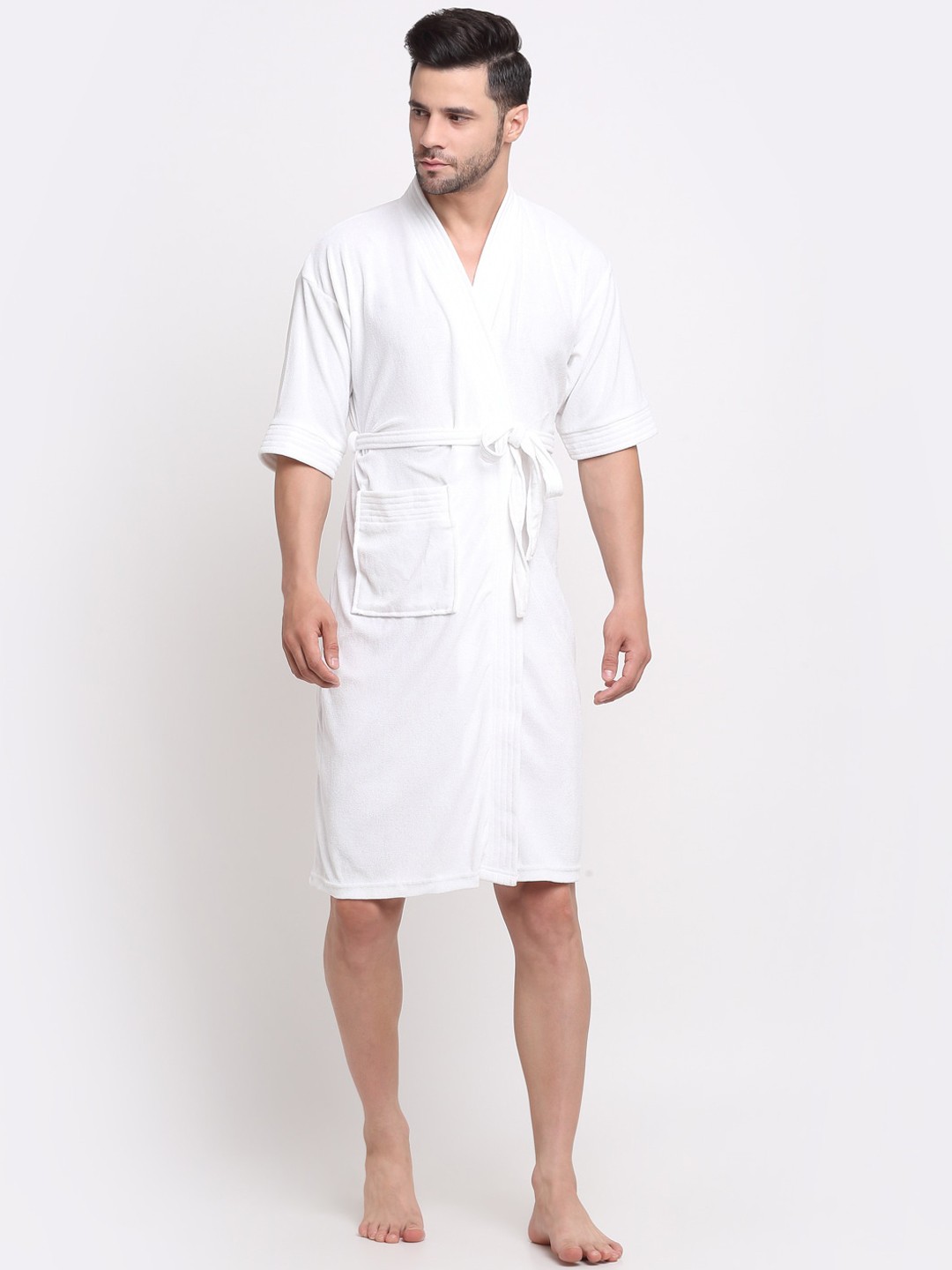 

Creeva Everyday Collection Shawl Collar Knee Length Terry Bath Robe With Front Pocket, White