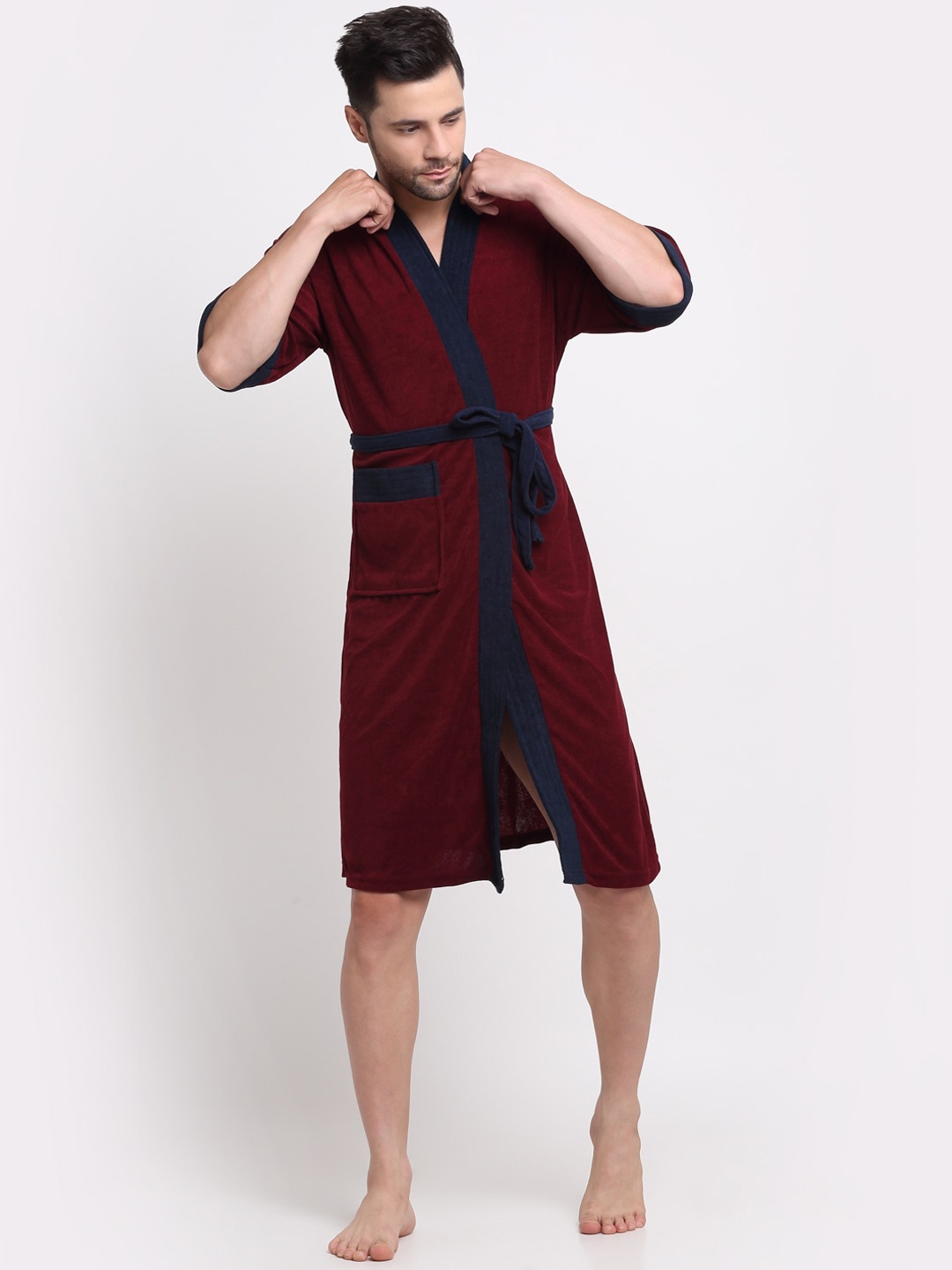 

Creeva Everyday Collection Terry Bathrobe With Front Pocket, Maroon